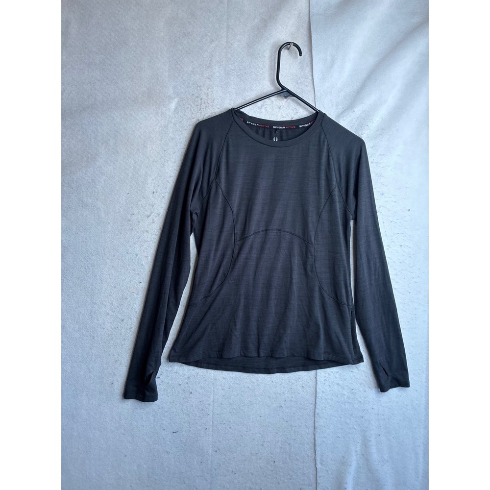 Spyder Active Womens Gray Long Sleeve Thumbhole Running Shirt Size M RN63619